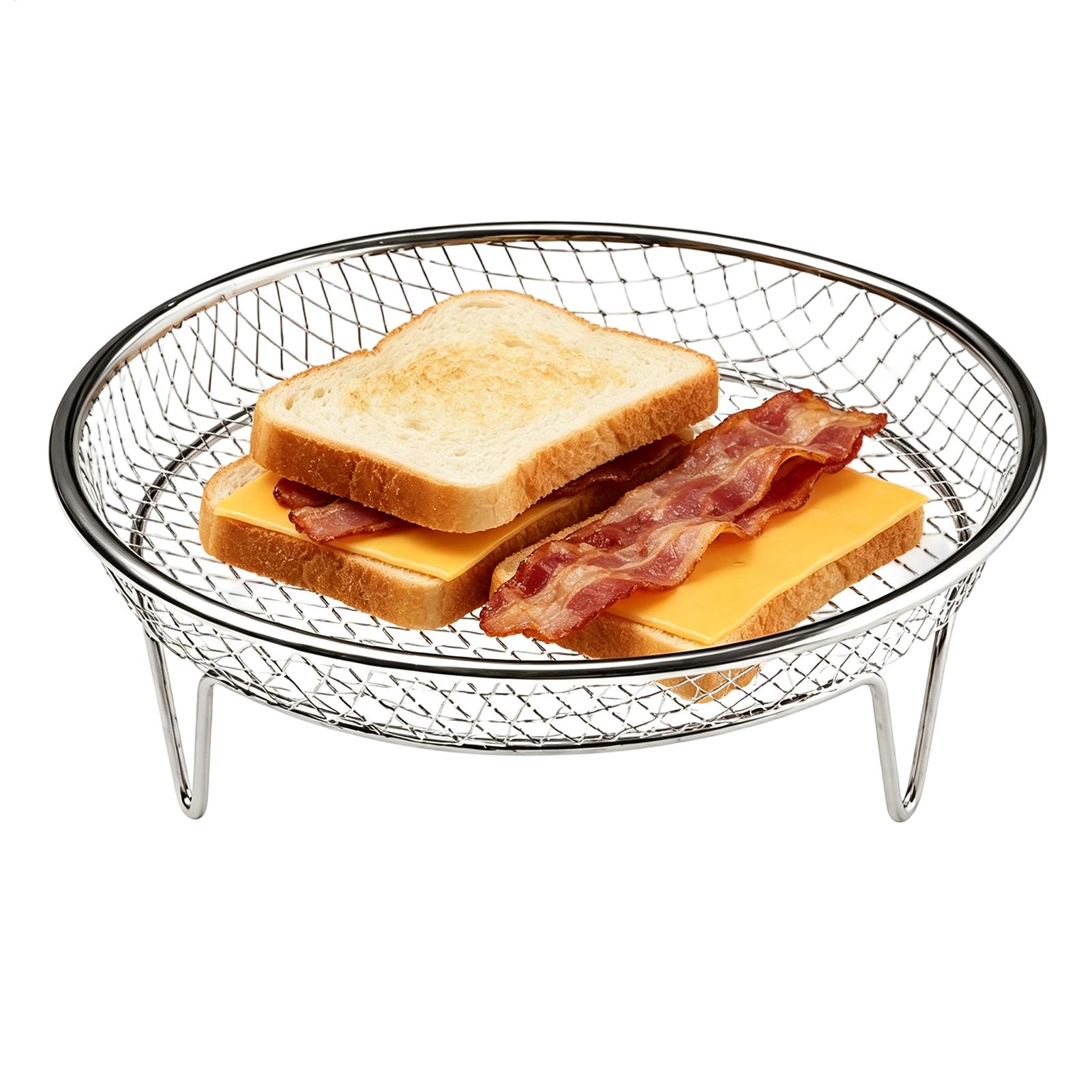 Kitchen Baking Rack - ตะกร้าหม้อทอดไร้น้ำมันแบบวางซ้อนได้ ขาตั้งอบและย่างทรงกลม ตะแกรงอะไหล่หม้อทอดไร้น้ำมันที่ทนทาน สำหรับใช้ในครัวและร้านอาหาร